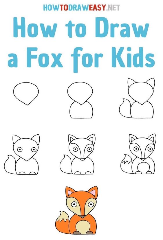 Step by step fox drawing guide for kids