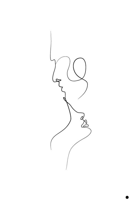 Minimalist continuous line art of two faces, one above the other, in a simplistic black line drawing on a white background.