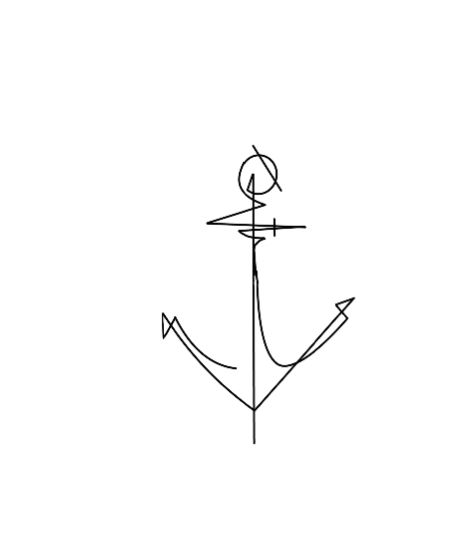 Hand-drawn stick figure anchor with geometric lines and shapes, symbolizing stability and strength on a white background.