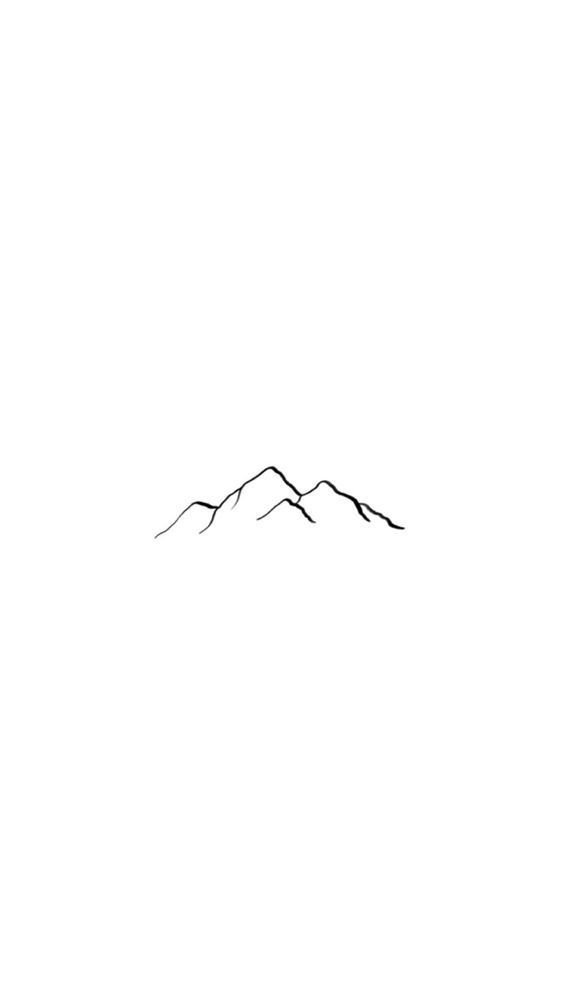 Minimalist mountain range line drawing on a white background, simple outlines emphasizing peaks forming a serene landscape.