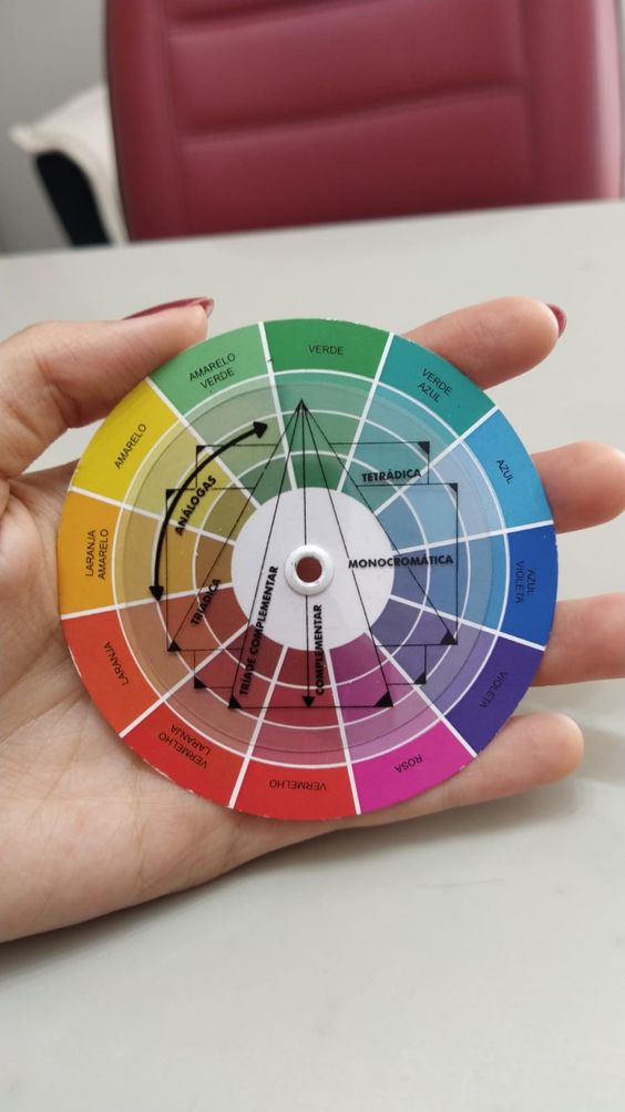 Hand holding a color wheel chart for design