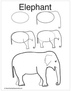 Step by step elephant drawing guide for children