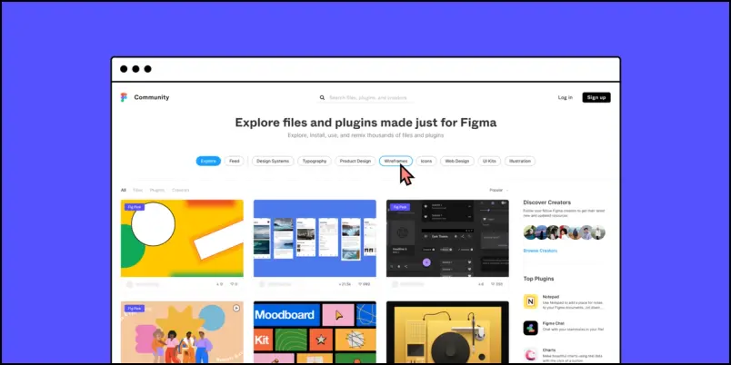 Figma resources webpage displaying files and plugins