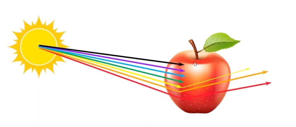 Sunlight spectrum passing through apple illustration
