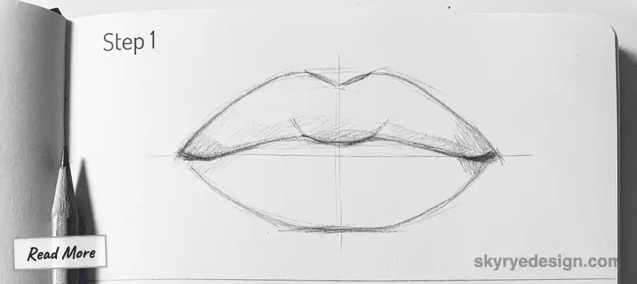 tutorial-step-1 17 Pencil sketch of lips labeled Step 1 on a sketchpad with pencil. Learn to draw lips with easy steps. Tutorial at | Sky Rye Design Pencil sketch of lips labeled Step 1 on a sketchpad with pencil. Learn to draw lips with easy steps. Tutorial at