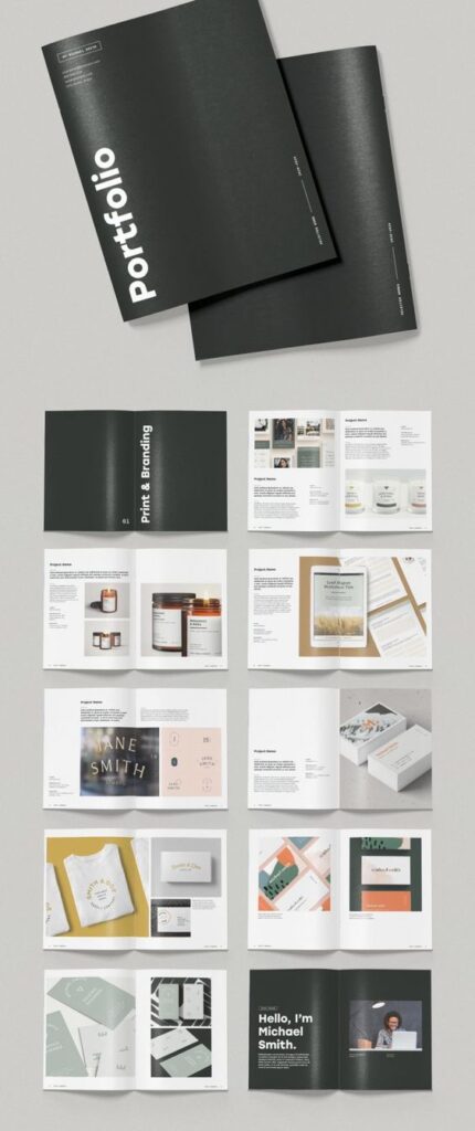 Professional portfolio showcasing print and branding projects with detailed case studies and high-quality design samples.