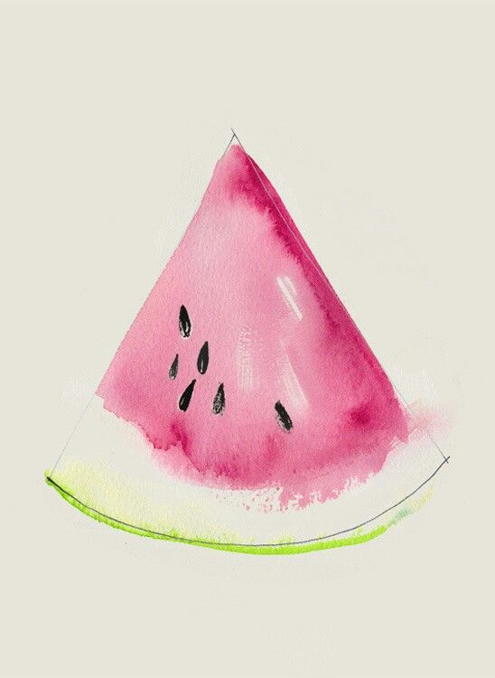 Watercolor painting of vibrant watermelon slice with seeds on a light background, showcasing summer freshness.