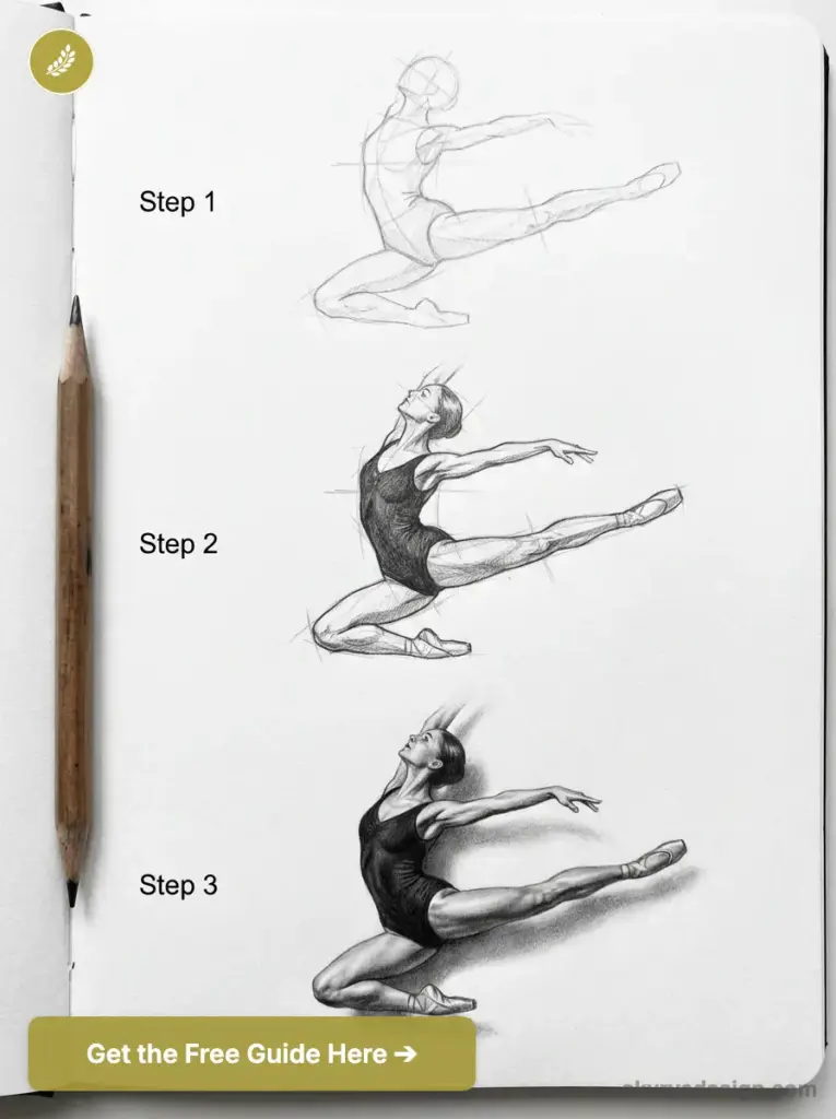 sketch-tutorial - 2026-03-06T171918510 Step-by-step pencil sketch tutorial of a ballerina leap in notebook, from rough gesture to detailed shaded drawing | Sky Rye Design Step-by-step pencil sketch tutorial of a ballerina leap in notebook, from rough gesture to detailed shaded drawing