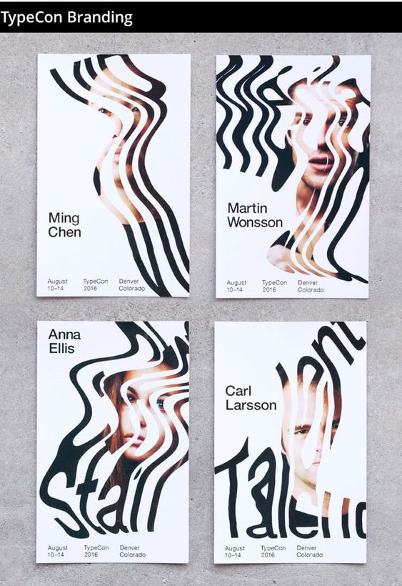 TypeCon Branding posters for Ming Chen, Martin Wonsson, Anna Ellis, and Carl Larsson, Denver, August 10-14, 2016.