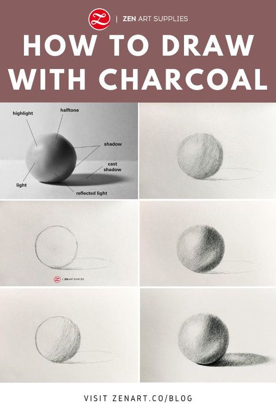 Step-by-step guide on drawing a ball with charcoal, from outline to shading techniques to achieve realism.