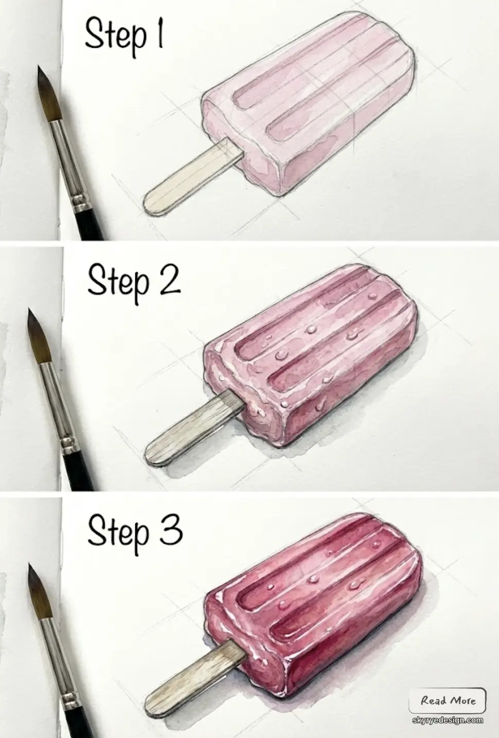 Watercolor popsicle tutorial: three-step guide to painting a realistic pink ice pop with brush