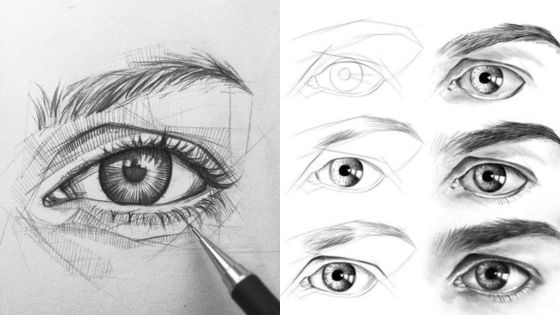 Realistic eye drawing tutorial showcasing step-by-step sketching techniques and shading details for artists.