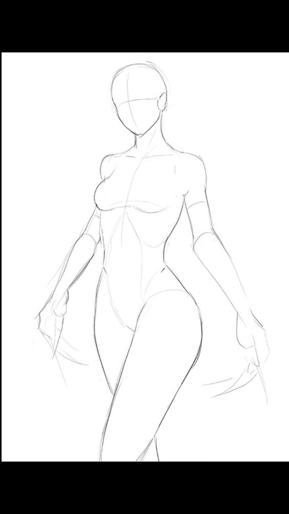 Rough sketch of a standing female figure with outline details, showcasing basic anatomy and proportions for drawing practice.