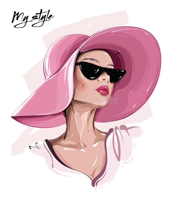 Illustration of a stylish woman in a pink hat and sunglasses, perfect for summer fashion inspiration. Text: My Style.