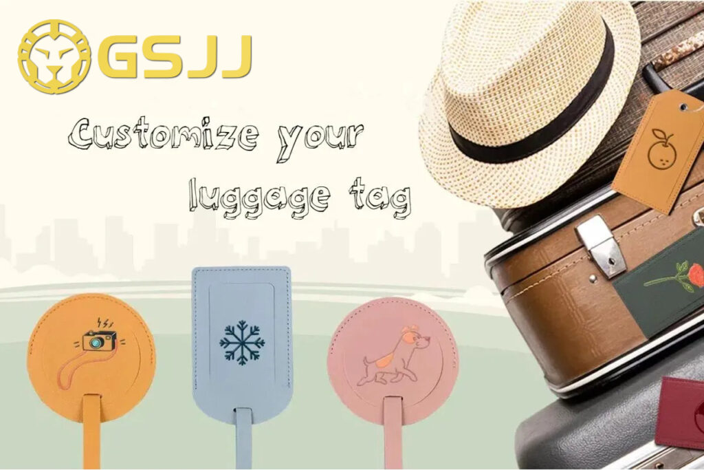 Custom luggage tags by GSJJ, featuring unique designs. Personalize your travel gear for easy identification.