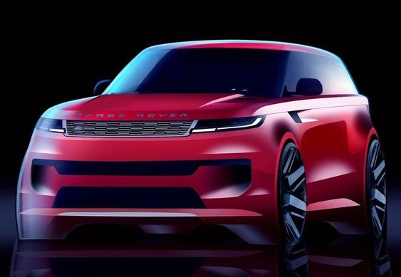 Sleek red Range Rover concept car with modern design and aerodynamic features showcased against a black background.