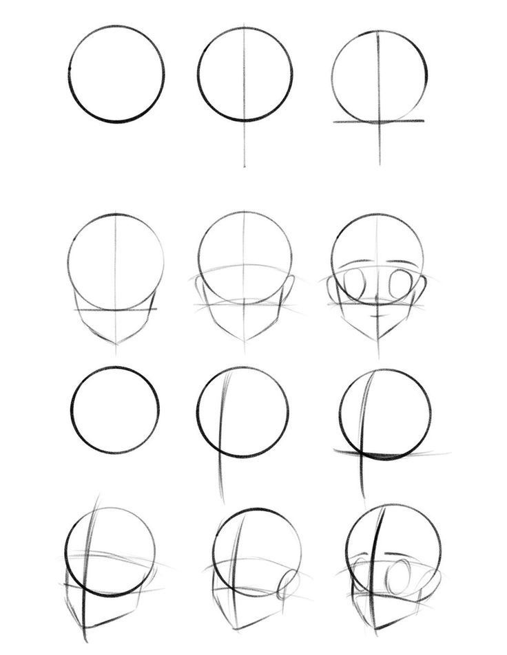 Step-by-step head sketch drawing tutorial for beginners, showing basic shapes and guidelines to draw a face accurately.