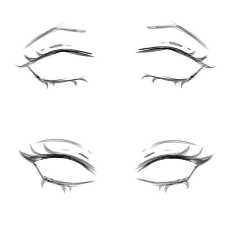 Illustration showing four pairs of anime-styled eyes, with two pairs open at the bottom and two pairs closed at the top.