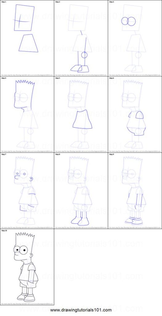 Step-by-step drawing tutorial of a cartoon character using simple shapes and lines. Learn to draw easily.