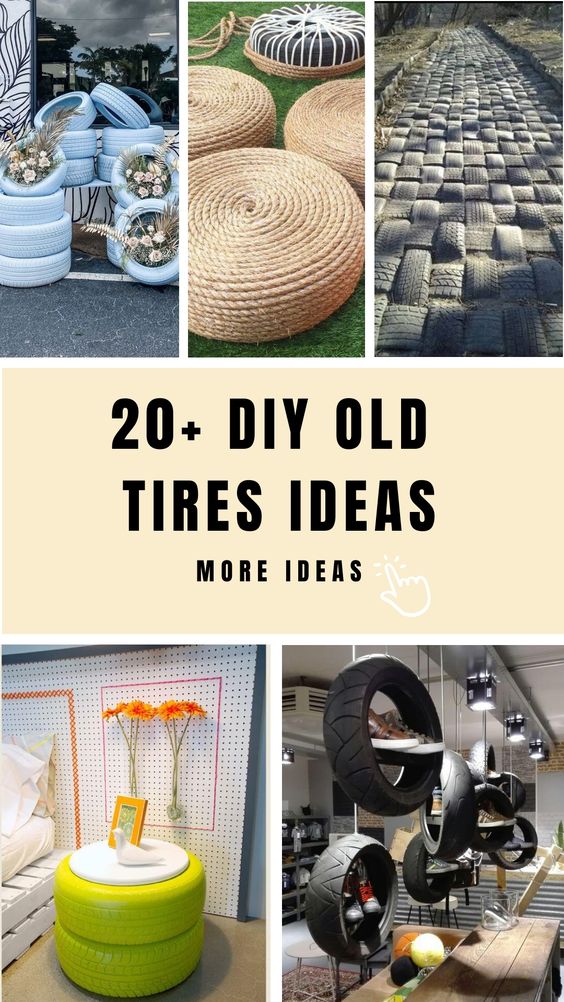 Creative DIY ideas for old tires including planters, ottomans, pathways, and swings. Over 20 amazing projects to recycle tires!