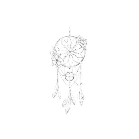 Sketch of an intricately detailed dreamcatcher with floral accents and hanging feathers, emphasizing delicate craftsmanship.