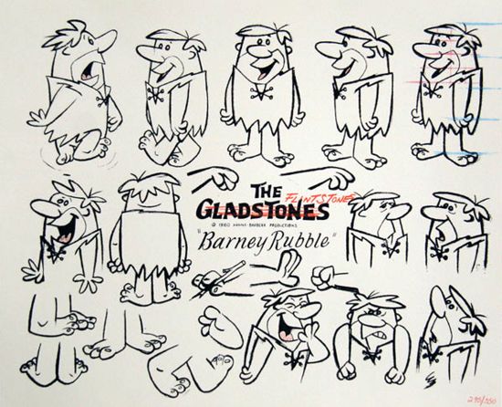 Various sketches of Barney Rubble from The Flintstones TV show, showcasing different poses and facial expressions.