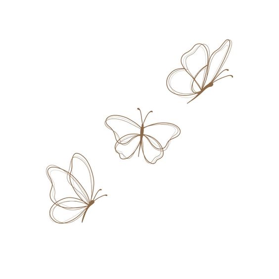 Three minimalist line art butterflies drawn in brown on a white background, creating a delicate and elegant design.