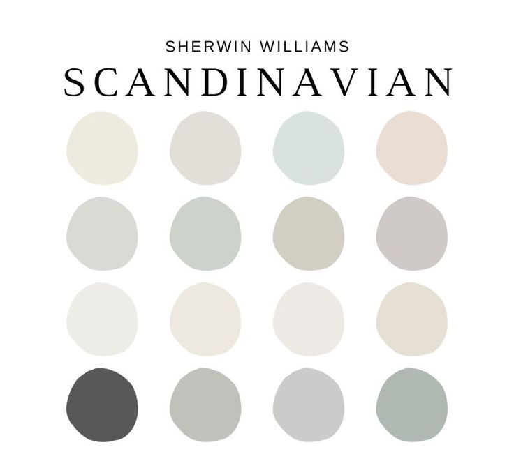 Sherwin Williams Scandinavian paint palette with 15 neutral shades, ideal for minimalist and modern interior designs.