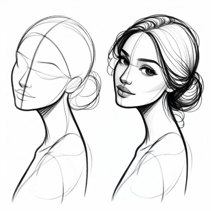 Pencil sketch of a woman's face and neck transition from rough outline to detailed portrait, showcasing artistic progression.