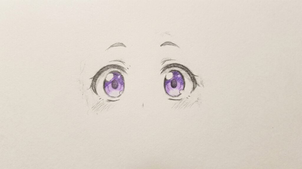 dreamcanvas-1768911591860 Drawing of wide, expressive anime eyes with purple irises and detailed pencil shading, capturing a youthful and curious | Sky Rye Design Drawing of wide, expressive anime eyes with purple irises and detailed pencil shading, capturing a youthful and curious