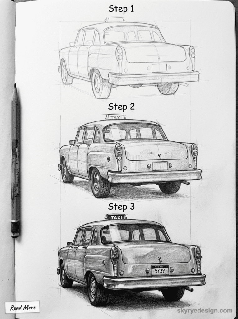 sketch-tutorial - 2026-01-19T205427417 Drawing tutorial: Step-by-step guide to sketching a classic car, from outline to detailed rendering, with pencil. | Sky Rye Design Drawing tutorial: Step-by-step guide to sketching a classic car, from outline to detailed rendering, with pencil.
