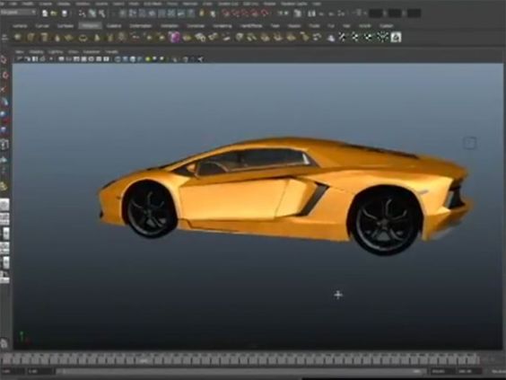 3D modeled golden sports car in a computer-aided design (CAD) software environment for automotive design and rendering.