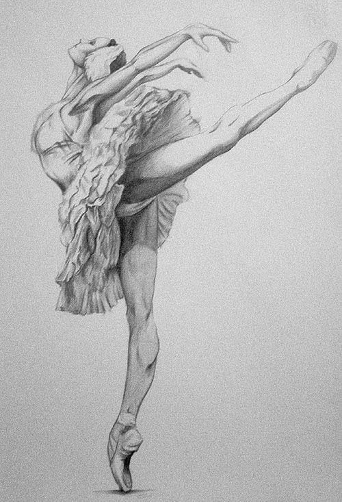 Sketch of a graceful ballerina in an extended arabesque pose, wearing a ruffled tutu, showcasing elegance and poise.