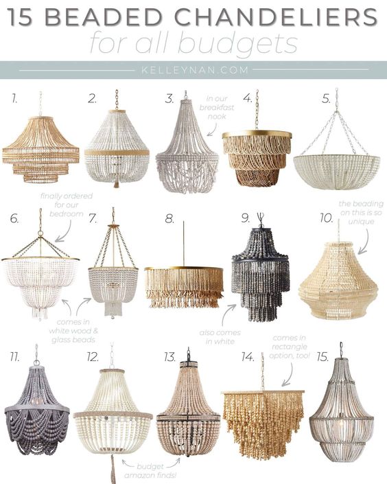 15 stylish beaded chandeliers for all budgets, showcasing various designs from rustic to elegant for every home space.