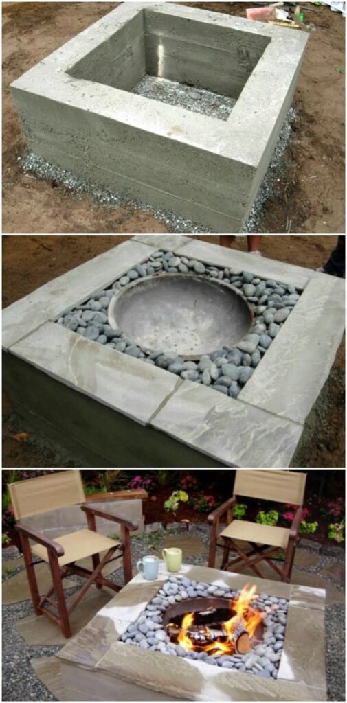 Step-by-step construction of a DIY outdoor fire pit with seating area, perfect for creating a cozy backyard gathering spot.