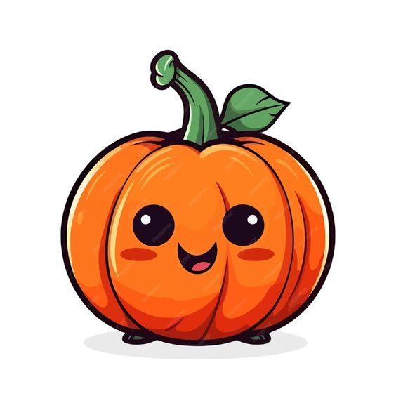 Cute cartoon pumpkin with big eyes and a happy expression, perfect for Halloween or fall-themed designs.