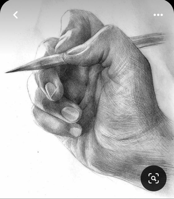 Detailed pencil sketch of a hand holding a pencil, showcasing artistic shading techniques and hand anatomy.