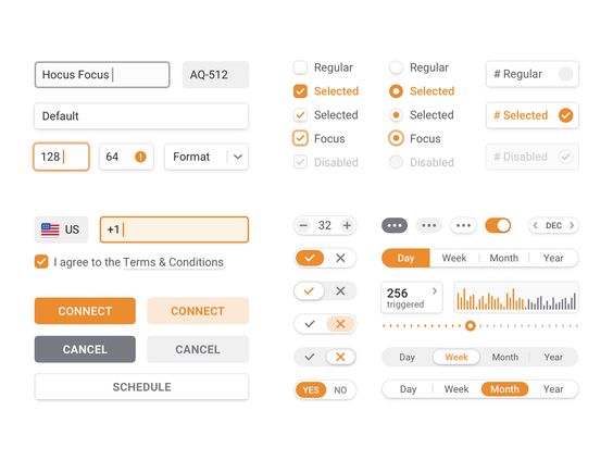 UI components, including buttons, checkboxes, input fields, and toggles, displayed in a clean and modern design.