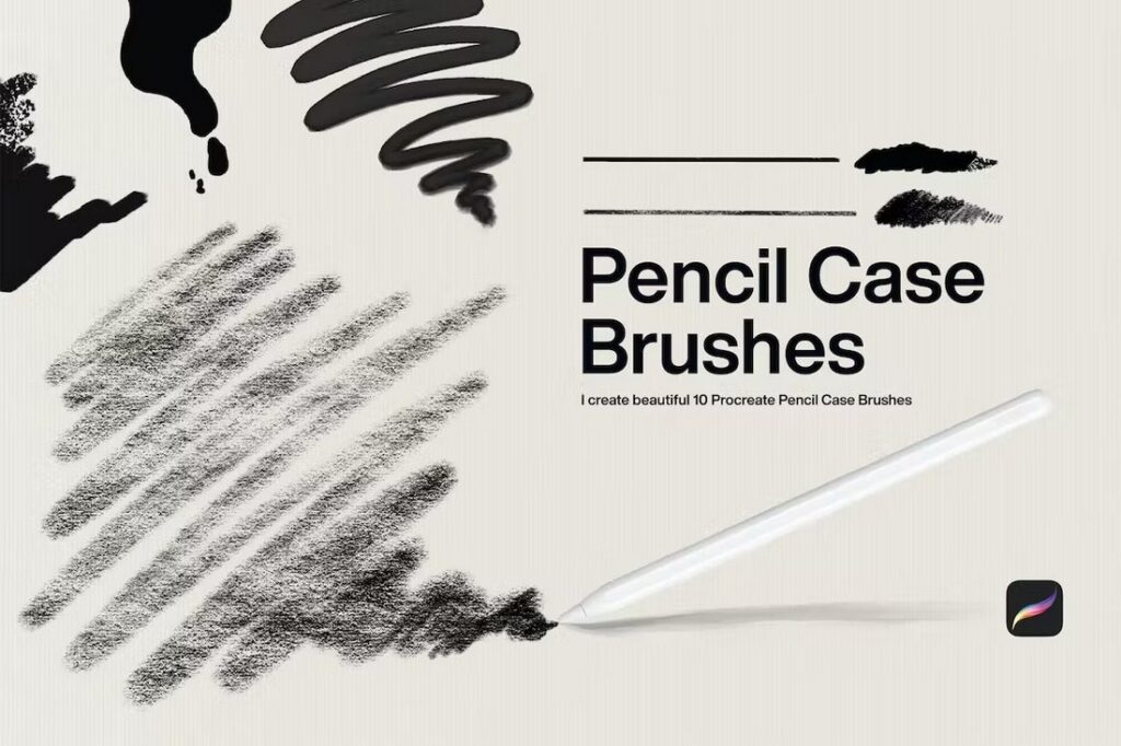 Promote digital artistry with Pencil Case Brushes for Procreate, featuring a variety of realistic pencil textures and strokes.