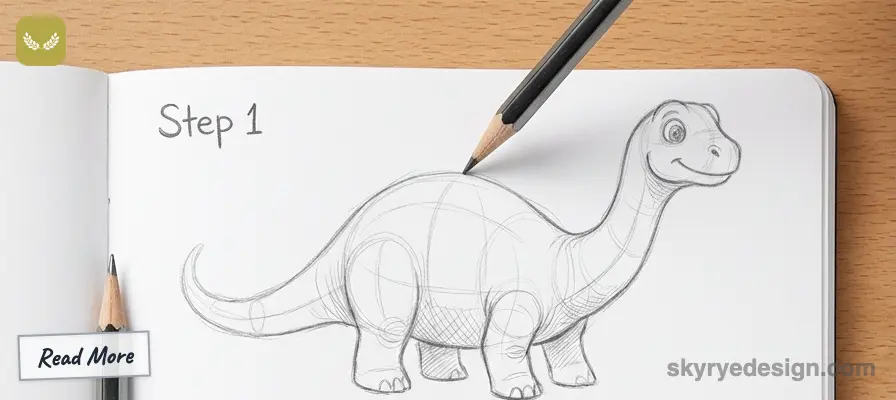 tutorial-step-1 35 Drawing tutorial Step 1: Sketching a smiling dinosaur with pencil. Simple guide for beginner artists. | Sky Rye Design Drawing tutorial Step 1: Sketching a smiling dinosaur with pencil. Simple guide for beginner artists.