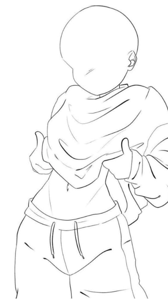 Faceless character in hoodie and sweatpants posing confidently, line art illustration.