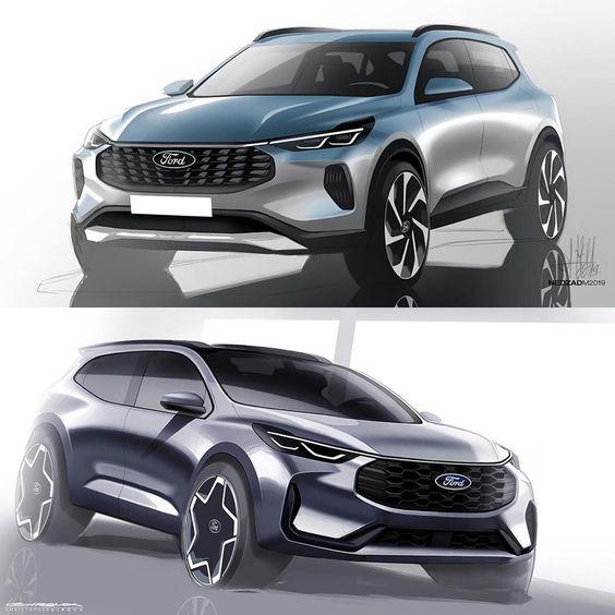 Concept art of futuristic Ford SUV design, showcasing sleek lines and modern aesthetics.