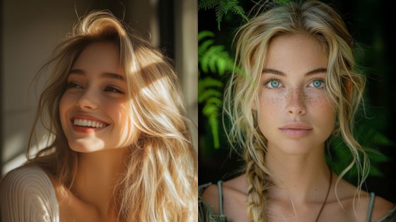 Two blonde women smiling and posing naturally, one with loose hair and the other styled in a braid, in natural lighting.