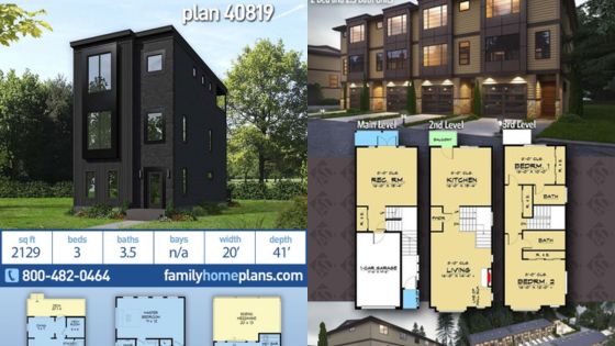 Modern home design and floor plans with 3 bedrooms, 3.5 baths, and 2129 sq ft from Family Home Plans.