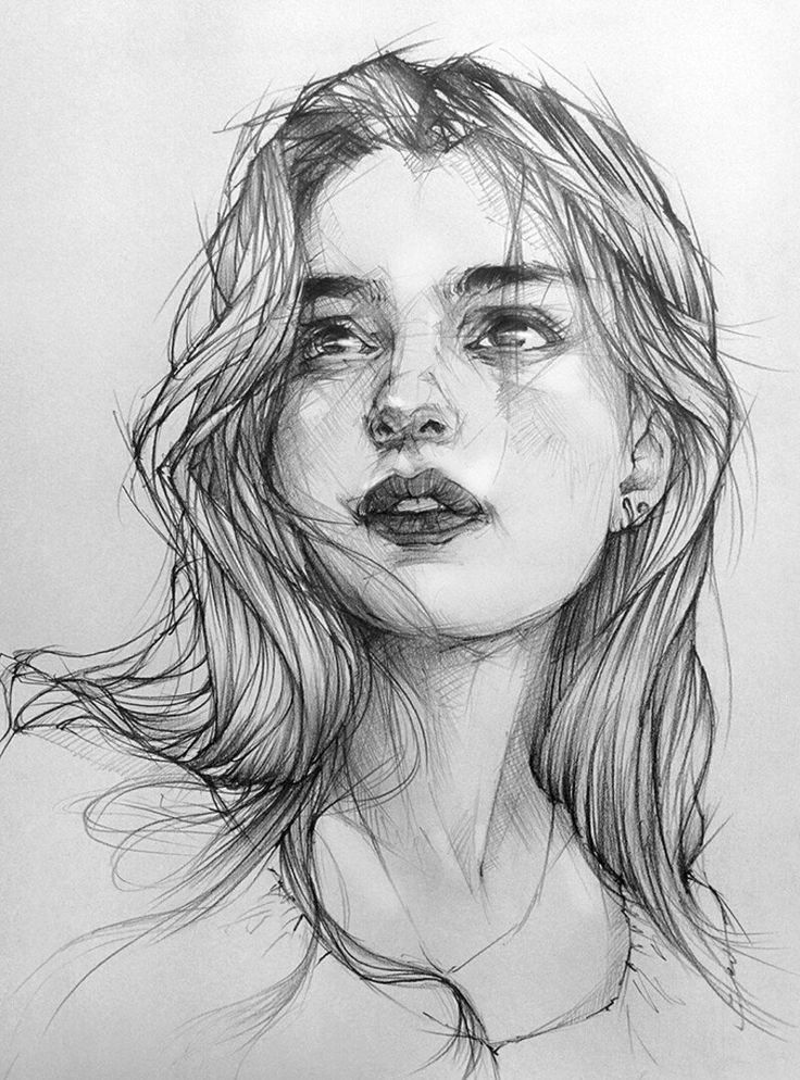 Detailed pencil sketch of a woman gazing upwards, with flowing hair and expressive eyes, conveying emotion and depth.