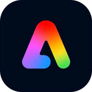 Colorful gradient logo on a dark background, resembling the letter A for a creative app or digital software.