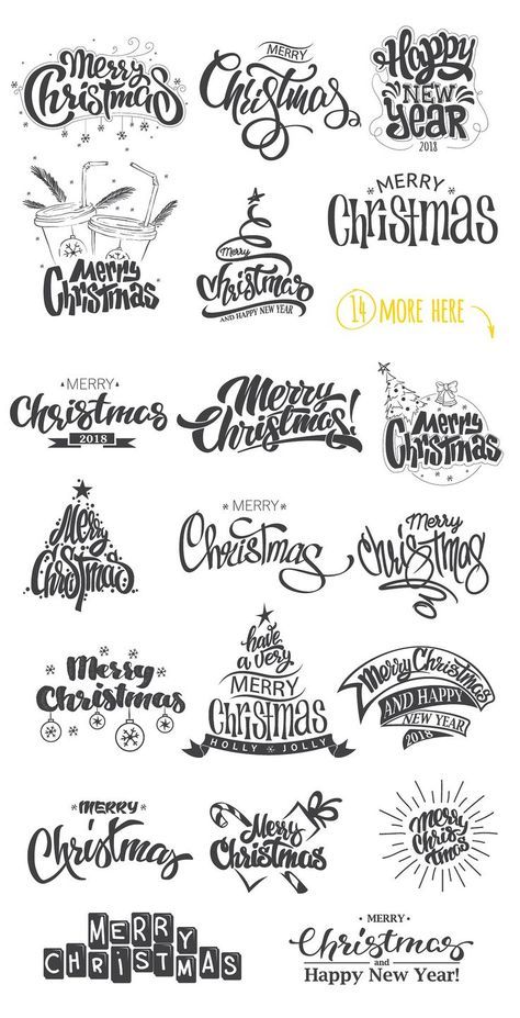 Collection of festive Merry Christmas and Happy New Year text designs in various artistic styles.