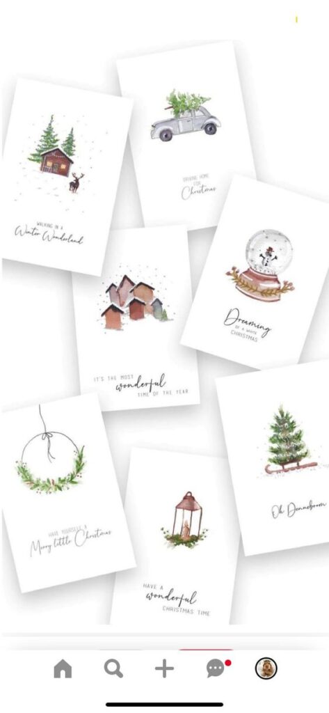 Watercolor Christmas greeting cards with festive illustrations and holiday messages, ideal for seasonal celebrations.