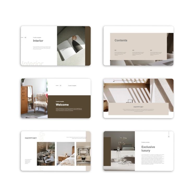 Minimalist interior design template showing various room layouts and styles for creative inspiration.