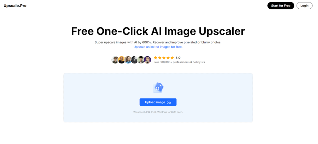 Free AI image upscaler for enhancing photos by 600%. Join 800,000+ users. Upload JPG, PNG, WebP up to 10MB.